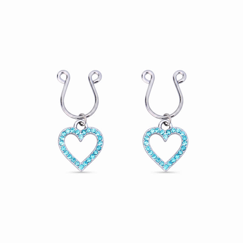 Heart Diamond Adjustable Non-Piercing Nipple Rings - Blue - 2 pack (one pair) - image 4