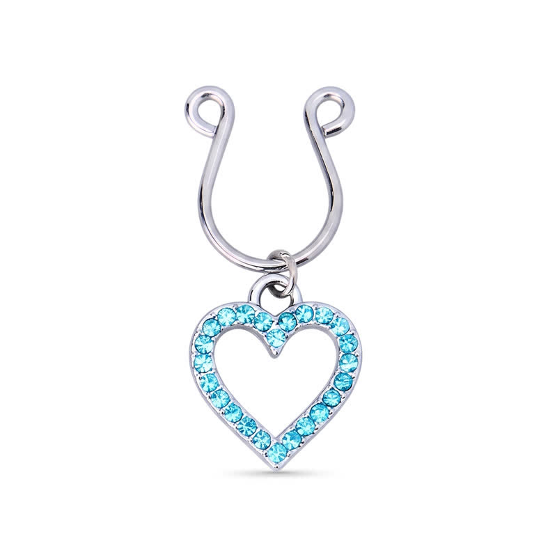 Blue Heart Diamond Adjustable Non-Piercing Nipple Rings - image 1