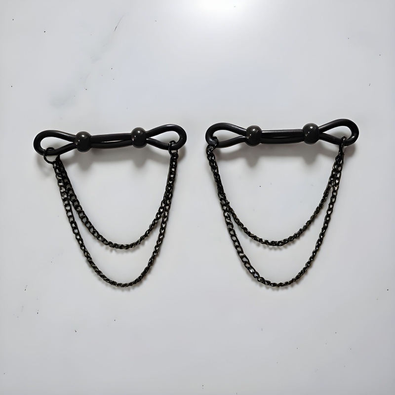 Black Spike Chain Drape Non-Piercing Nipple Rings - image 3