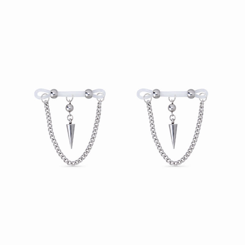 Spike Chain Drape Non-Piercing Nipple Rings - Silver - image 3