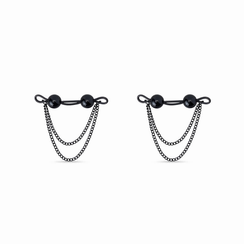 Black Spike Chain Drape Non-Piercing Nipple Rings - Black - image 2
