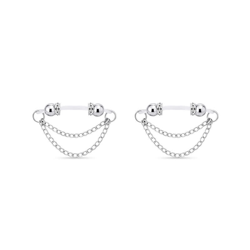 Silver Chain Drape Non-Piercing Nipple Rings - Silver - image 2