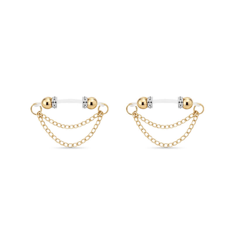 Gold Chain Drape Non-Piercing Nipple Rings - Gold - image 2