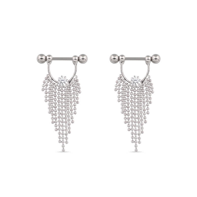 14G Crystal Tassel Barbell Nipple Rings - Silver - image 2