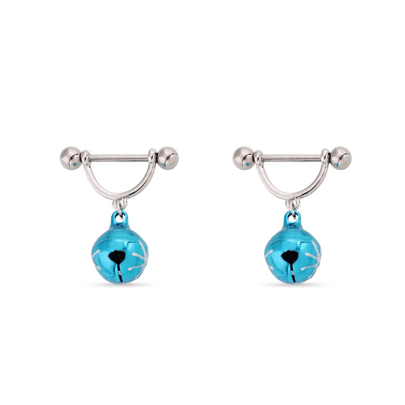 14G Aqua Jingle Bell Dangle Barbell Nipple Rings - Aqua - image 2