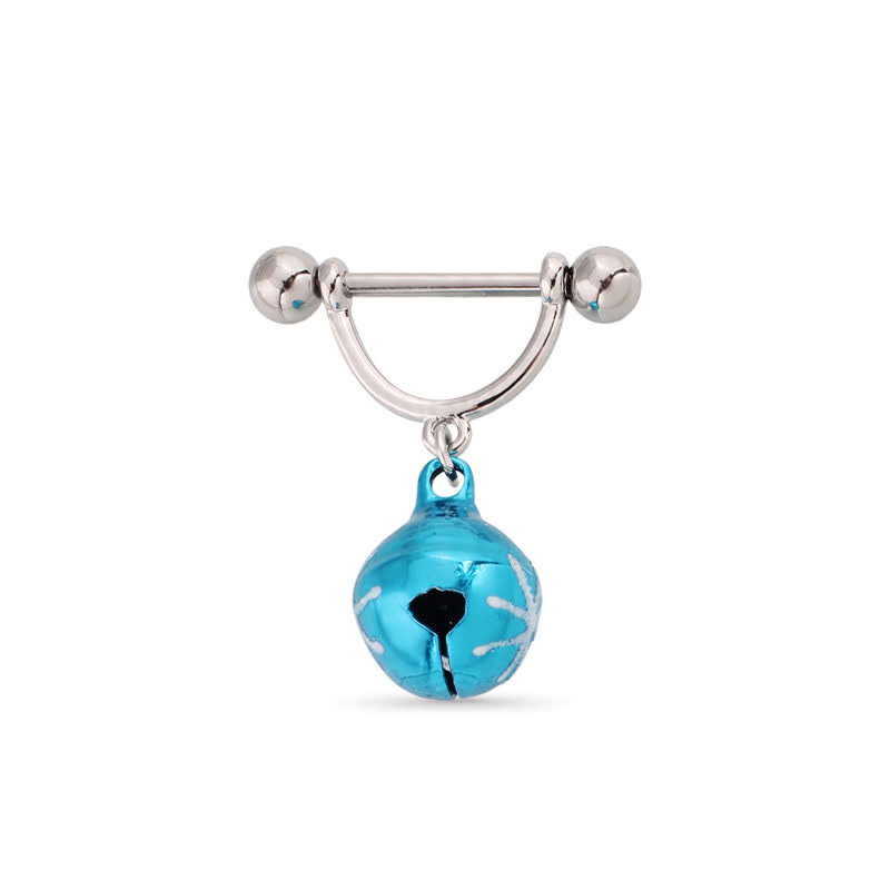 14G Aqua Jingle Bell Dangle Barbell Nipple Rings - image 1
