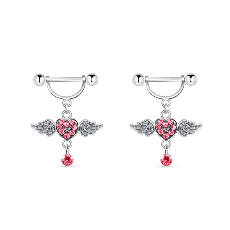 CZ Angel Wing Heart Barbell Nipple Rings - Silver - image 3
