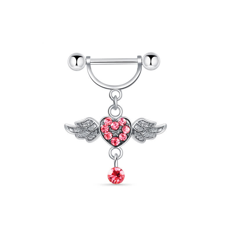 CZ Angel Wing Heart Barbell Nipple Rings - image 1