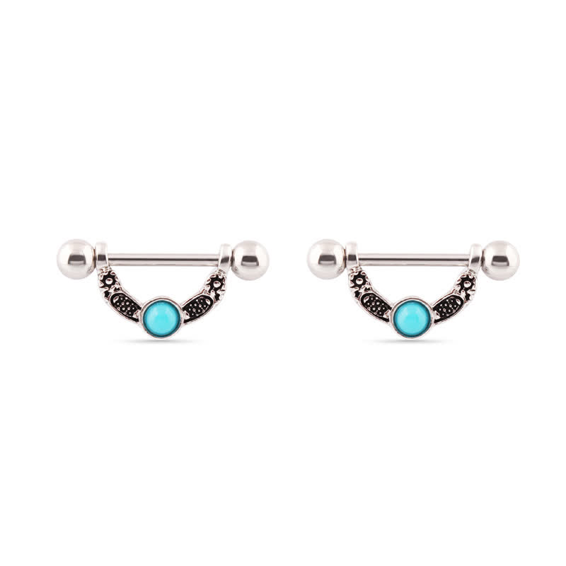 14G Aqua Gem Barbell Nipple Rings - Aqua - image 2