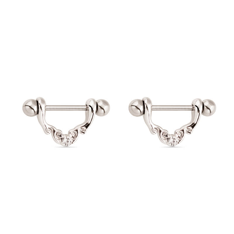 14G Crystal Scroll Dangle Barbell Nipple Rings - Silver - image 2