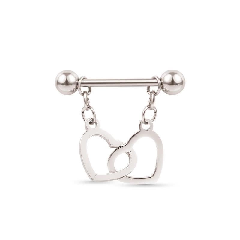 Steel Interlocking Heart Dangle Barbell Nipple Rings - image 1