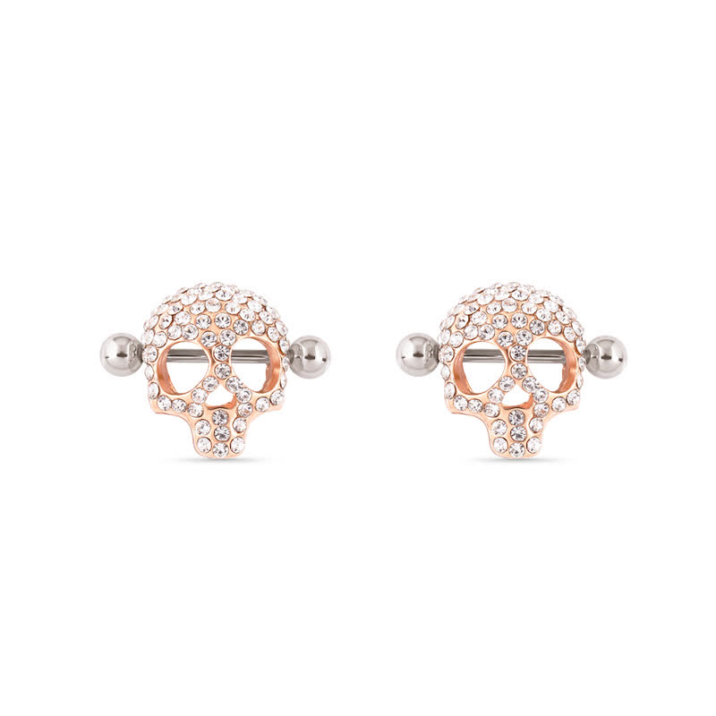 14G Gold Gem Skull Barbell Nipple Rings - Gold - image 8