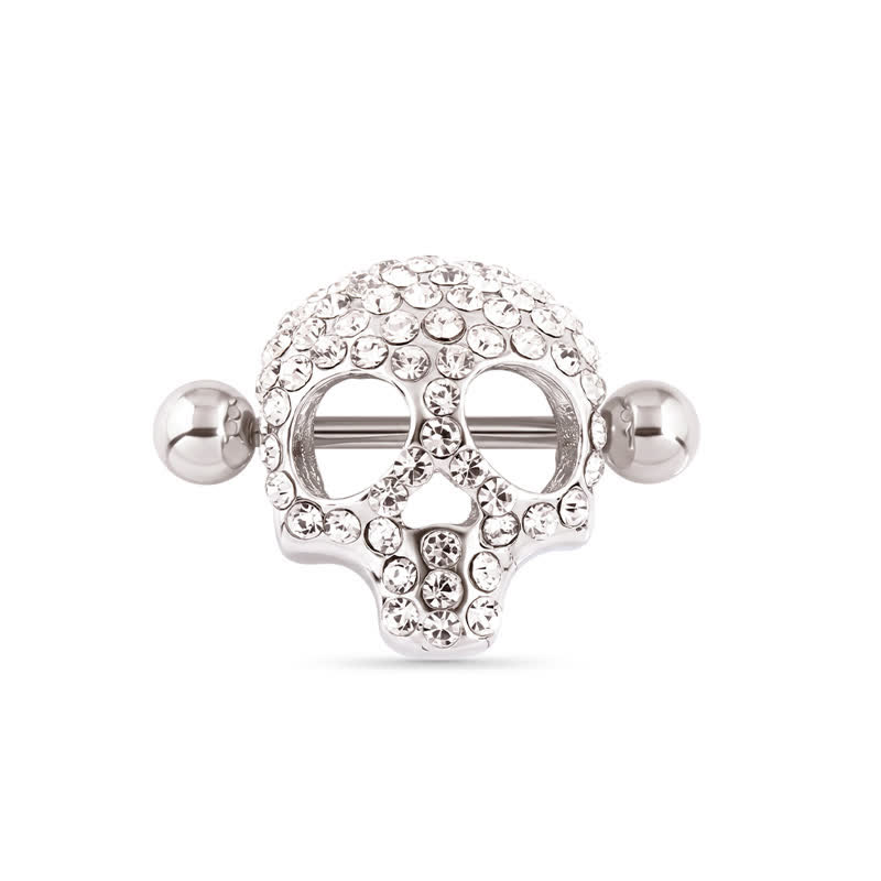 14G Gold Gem Skull Barbell Nipple Rings - image 2