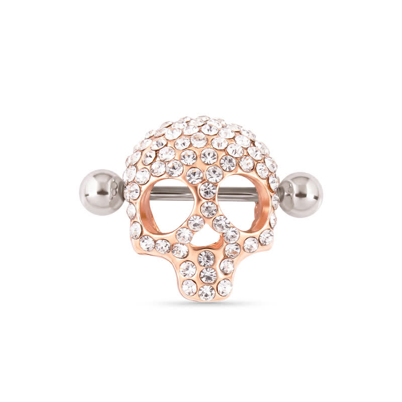 14G Gold Gem Skull Barbell Nipple Rings - image 1