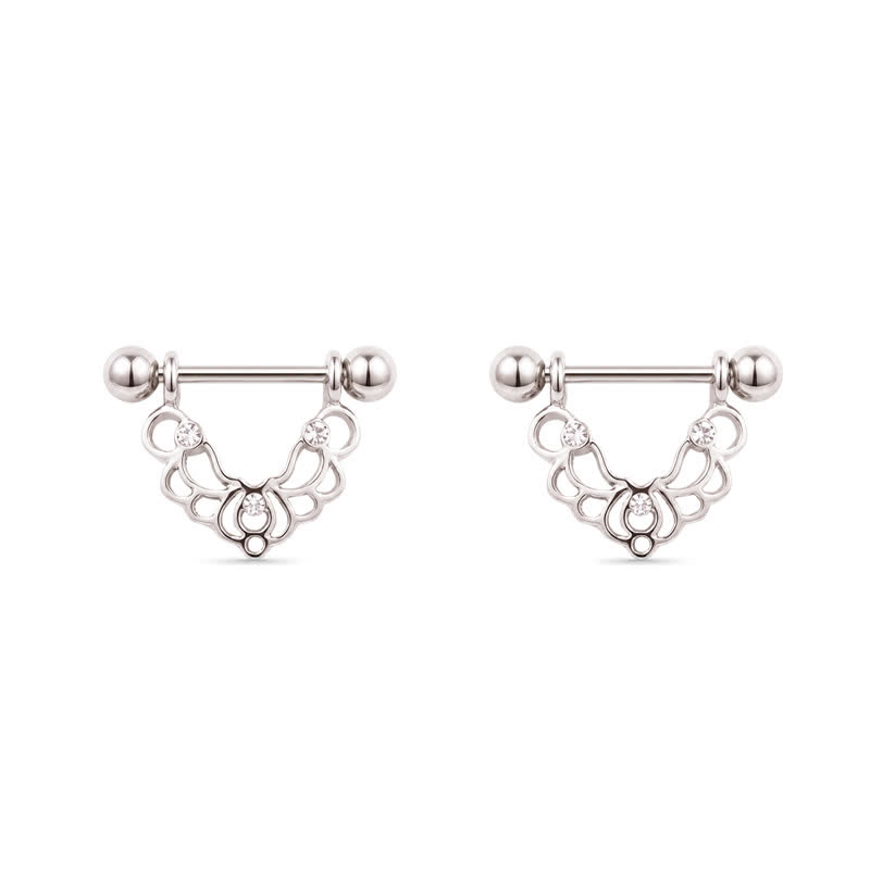 14G White CZ Blossom Barbell Nipple Rings - Silver - image 2