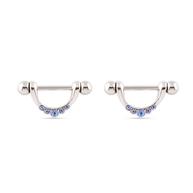14G Blue CZ U-Bend Barbell Nipple Rings - Aqua - image 2