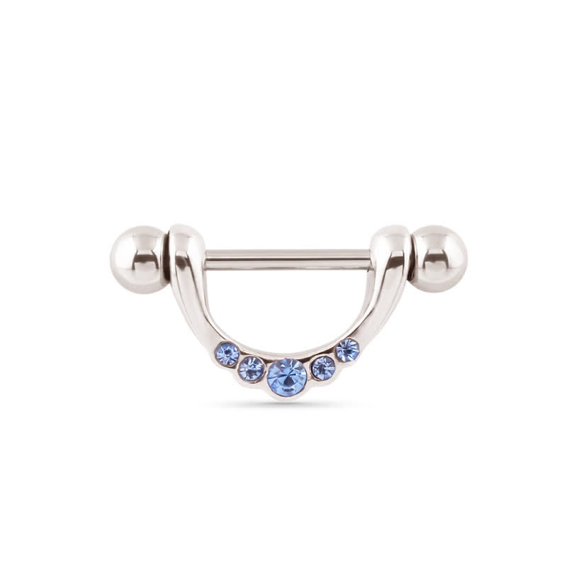 14G Blue CZ U-Bend Barbell Nipple Rings - image 1