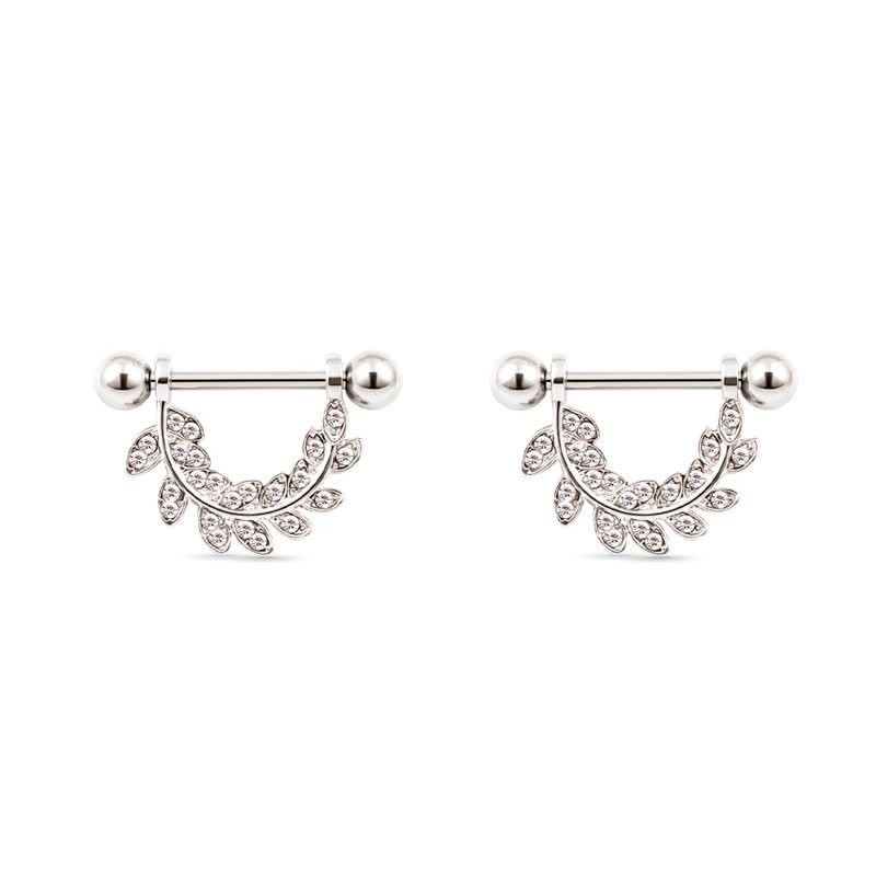14G Crystal Leaf Barbell Nipple Rings - Silver - image 3