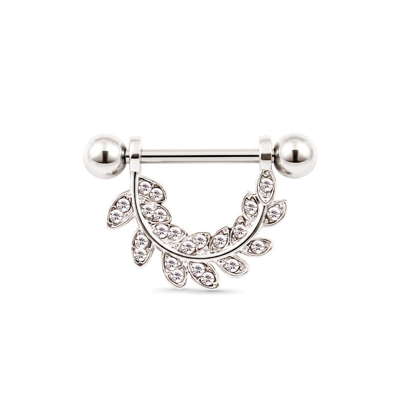 14G Crystal Leaf Barbell Nipple Rings - image 1