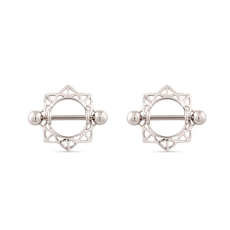 14G Gem Geometric Barbell Nipple Rings - Silver - image 2
