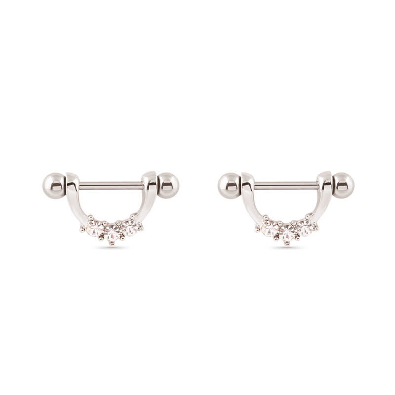 14G Crystal U-Bend Barbell Nipple Rings - Silver - image 2