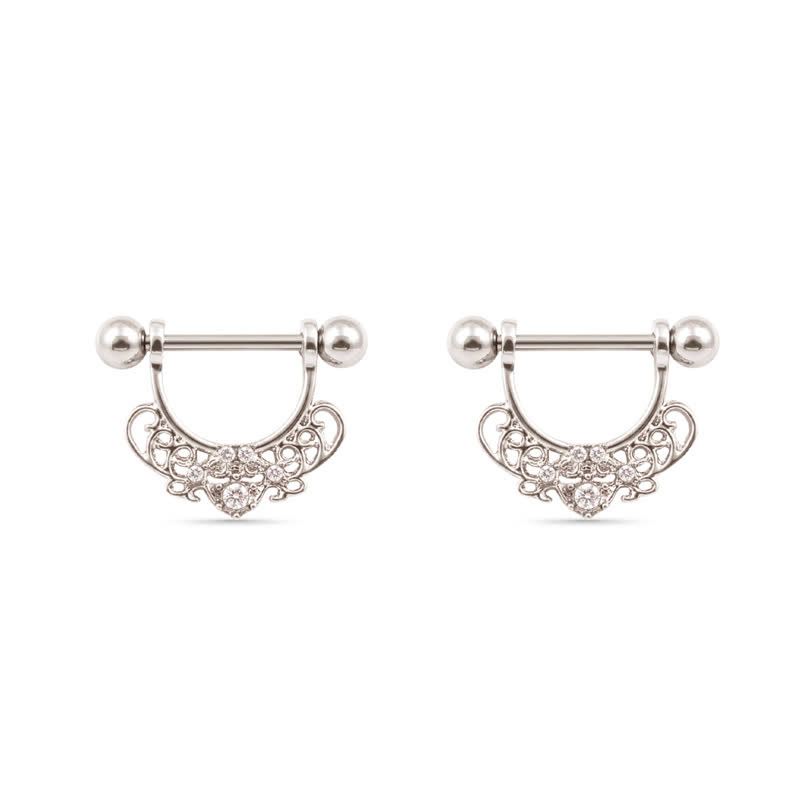 14G Steel Heart Barbell Nipple Rings - Silver - image 5