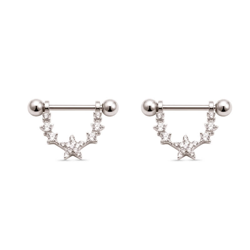 Gem Starburst Barbell Nipple Rings - Silver - image 5