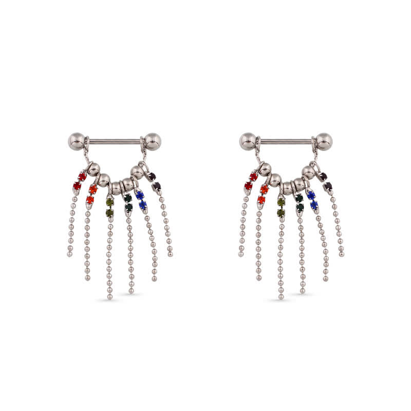 14G Rainbow Gem Chain Dangle Barbell Nipple Rings - Rainbow - image 2