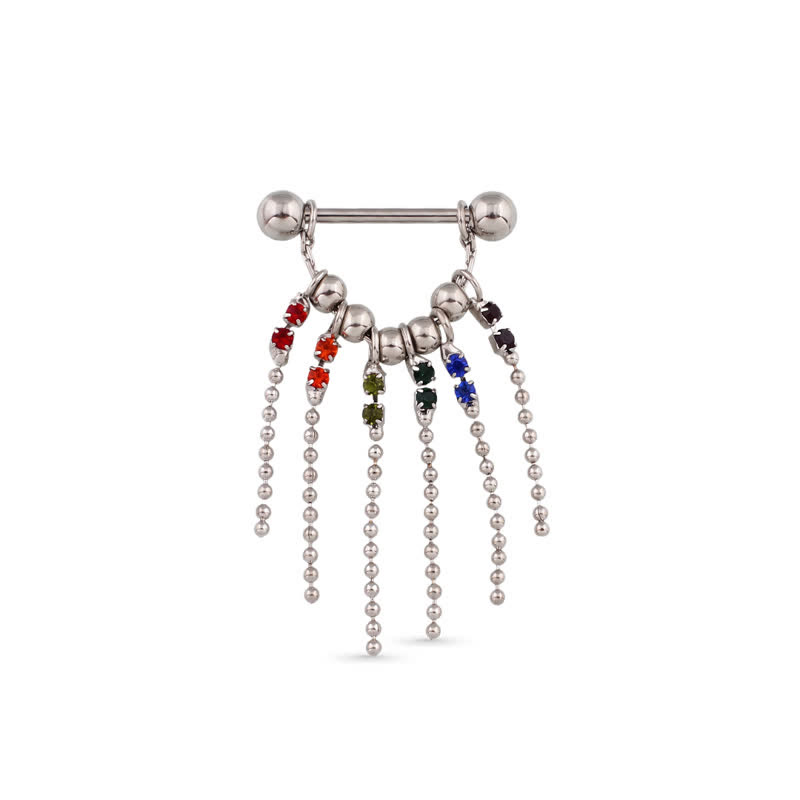 14G Rainbow Gem Chain Dangle Barbell Nipple Rings - image 1