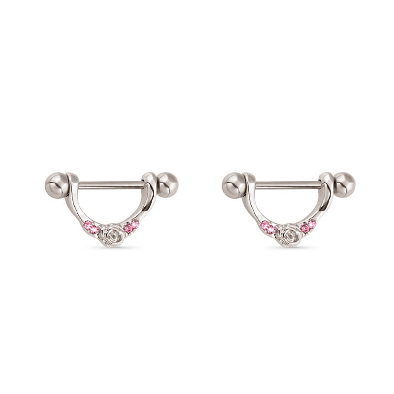 14G Pink CZ Blossom Barbell Nipple Rings - Pink - image 2