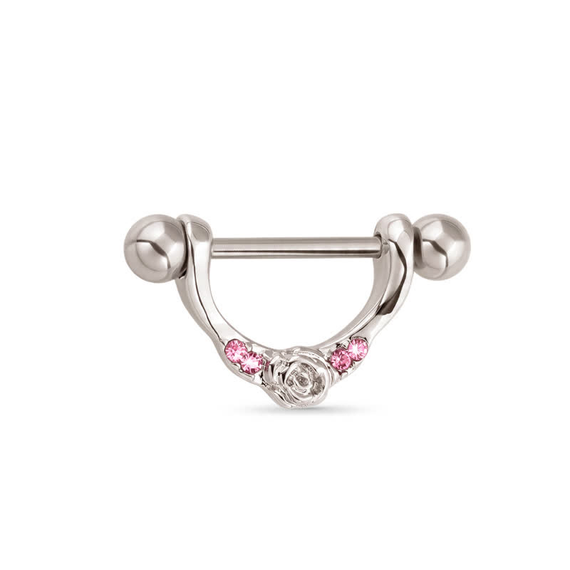 14G Pink CZ Blossom Barbell Nipple Rings - image 1