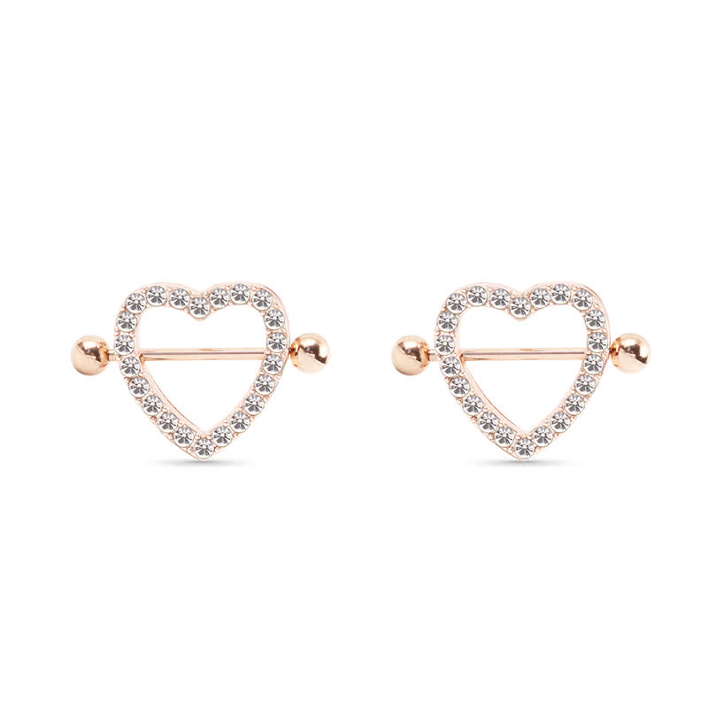 14G Rose Gold Gem Heart Barbell Nipple Rings - Rose Gold - image 5