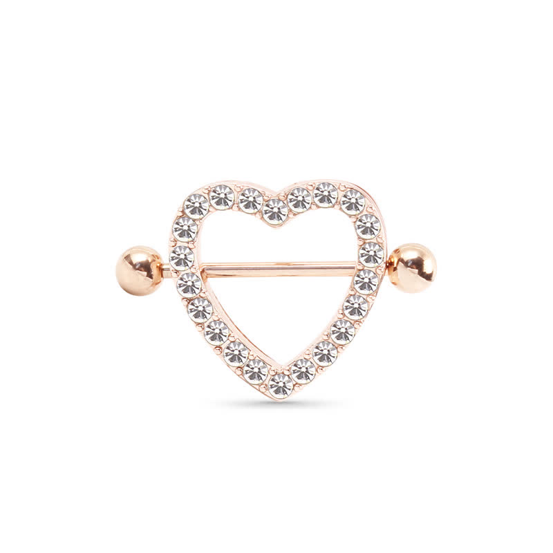 14G Rose Gold Gem Heart Barbell Nipple Rings - image 1