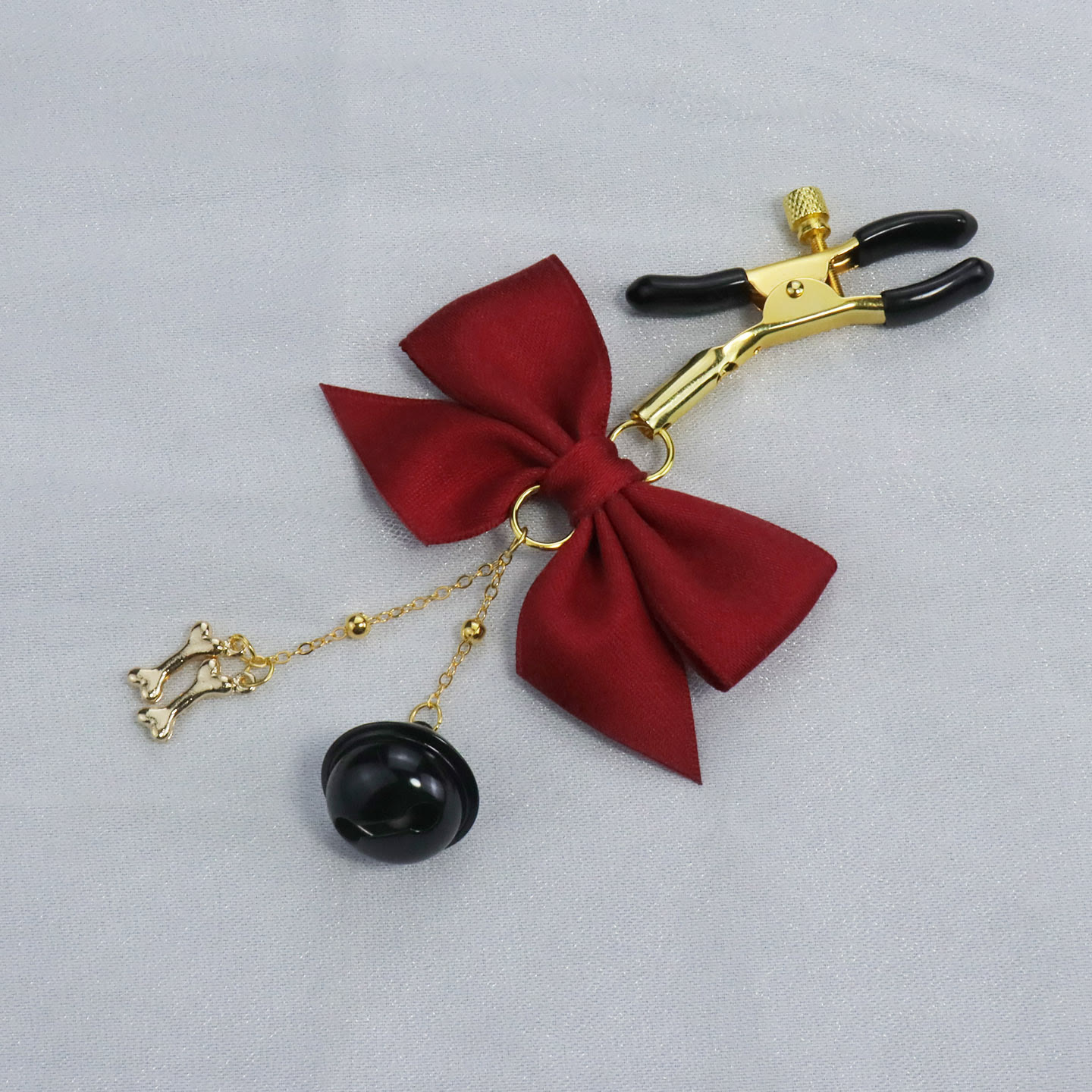 Wine Bow Black Bell & Bone Charm Nipple Rings - image 5