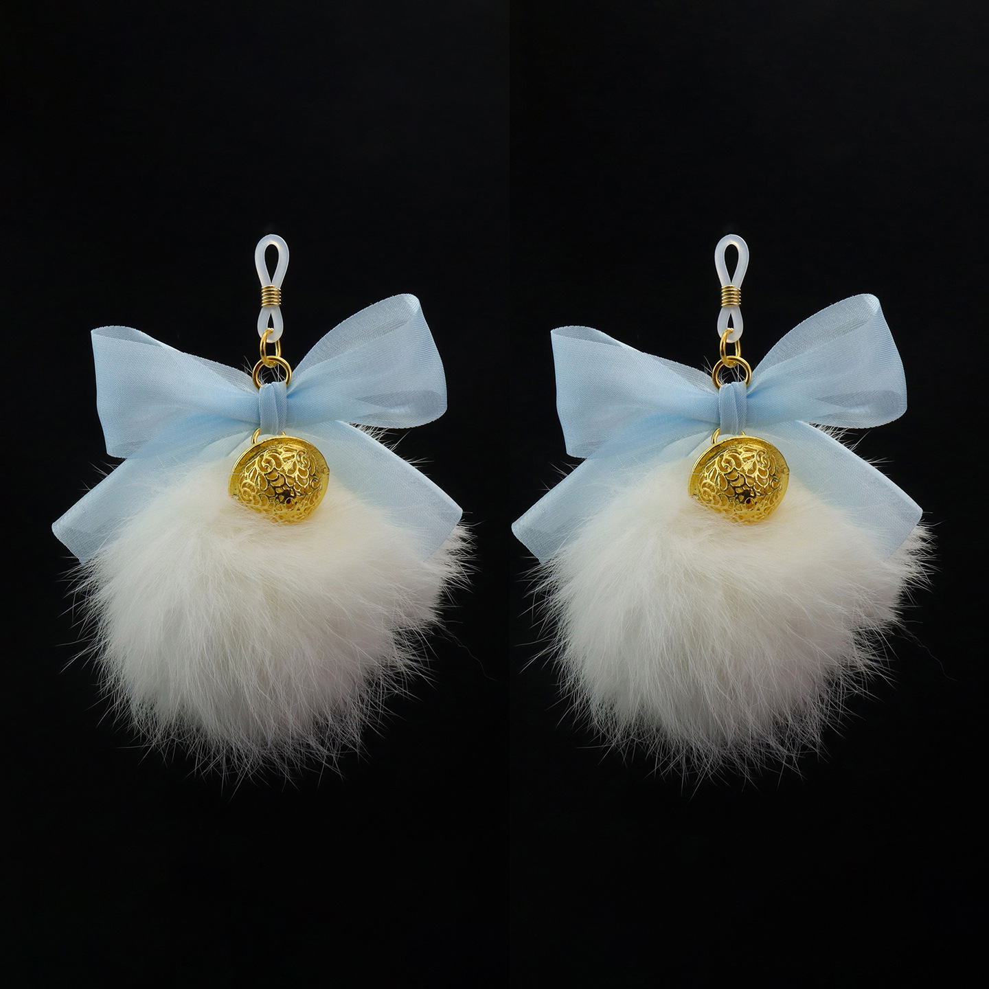 Blue Bow Gold Bell & Fur Pom Non-Piercing Nipple Rings - image 3