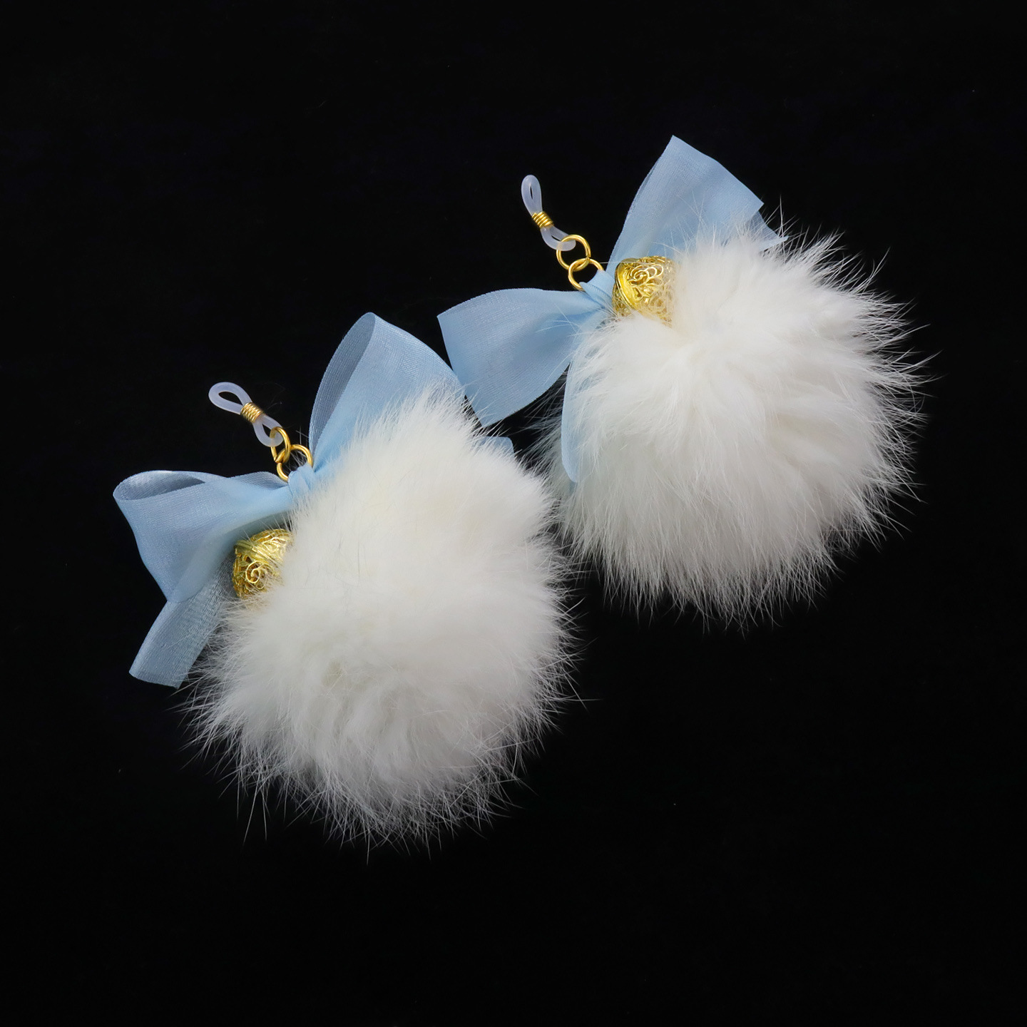 Blue Bow Gold Bell & Fur Pom Non-Piercing Nipple Rings - BlueBow - image 4