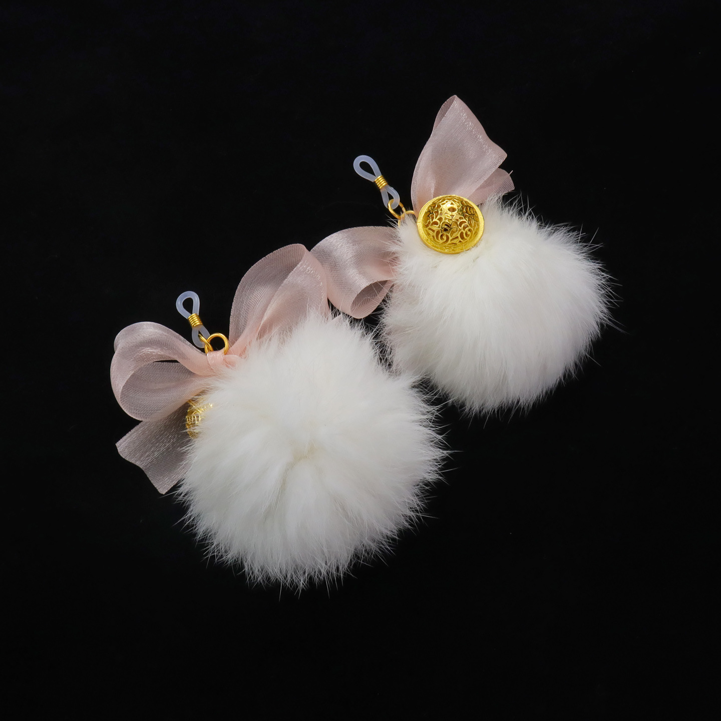 Blue Bow Gold Bell & Fur Pom Non-Piercing Nipple Rings - PinkBow - image 5