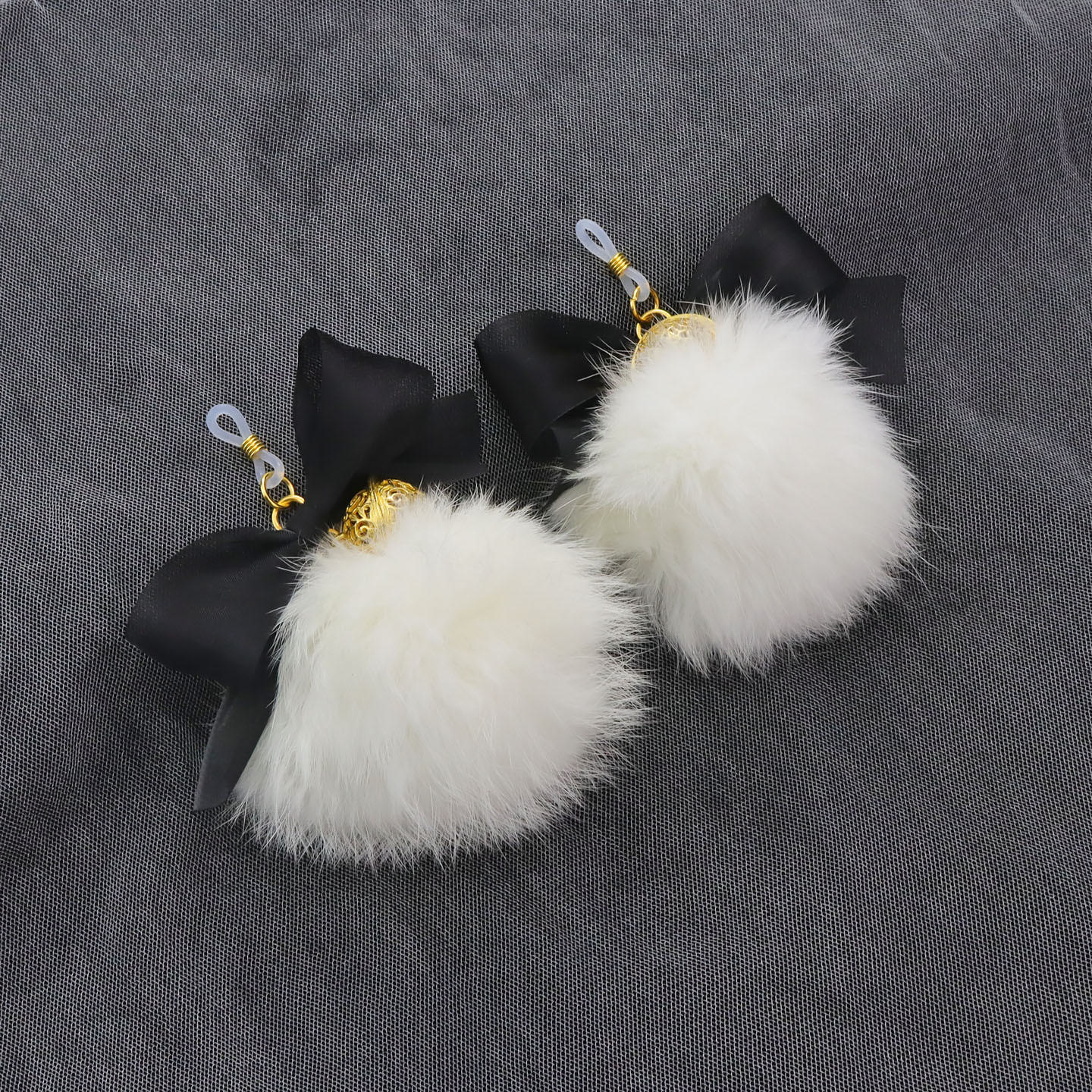 Blue Bow Gold Bell & Fur Pom Non-Piercing Nipple Rings - BlackBow - image 6