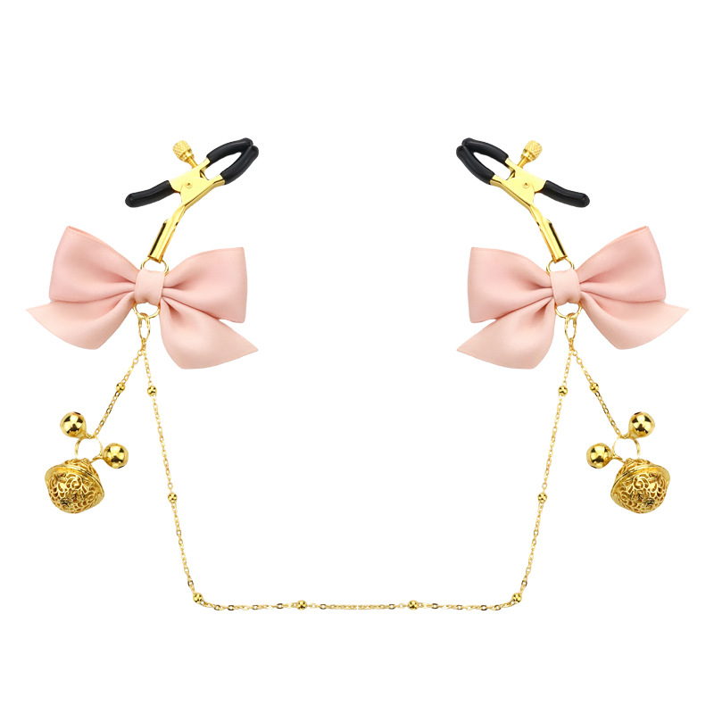 Wine Bow Gold Bell Nipple Rings with Chain - PinkAlligator - image 3