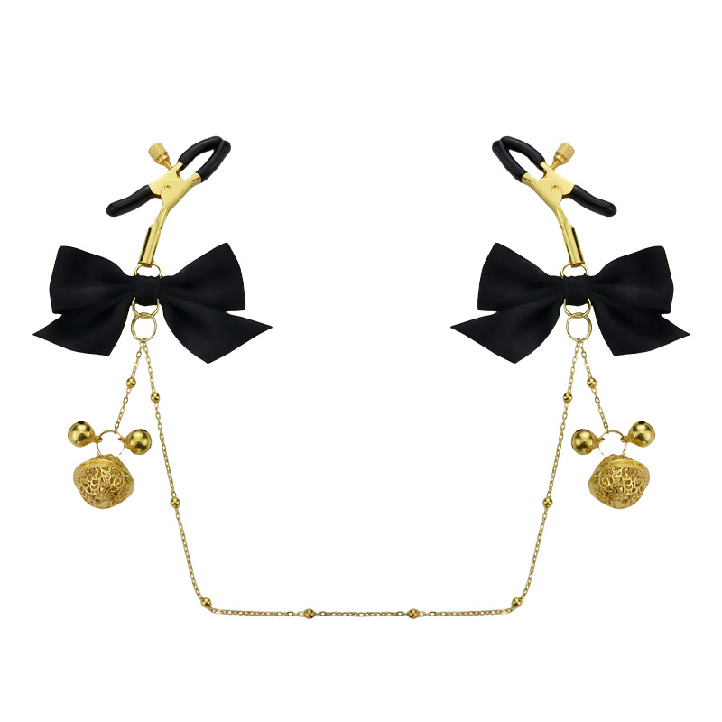 Wine Bow Gold Bell Nipple Rings with Chain - BlackAlligator - image 2