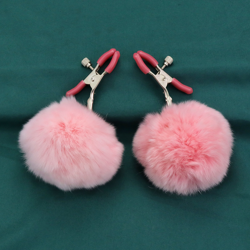 White Fur Pom-Pom Nipple Rings - Pink - image 4