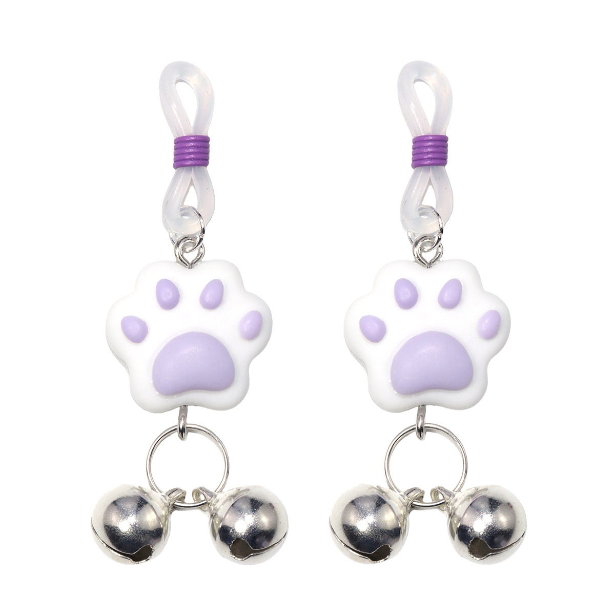 Cat Paw with Bell Silicone Loop Non-Piercing Nipple Rings - VioletPawBell - image 3