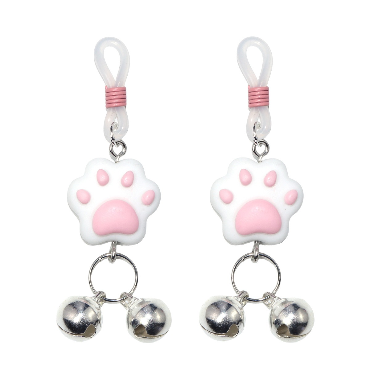 Cat Paw with Bell Silicone Loop Non-Piercing Nipple Rings - PinkPawBell - image 1