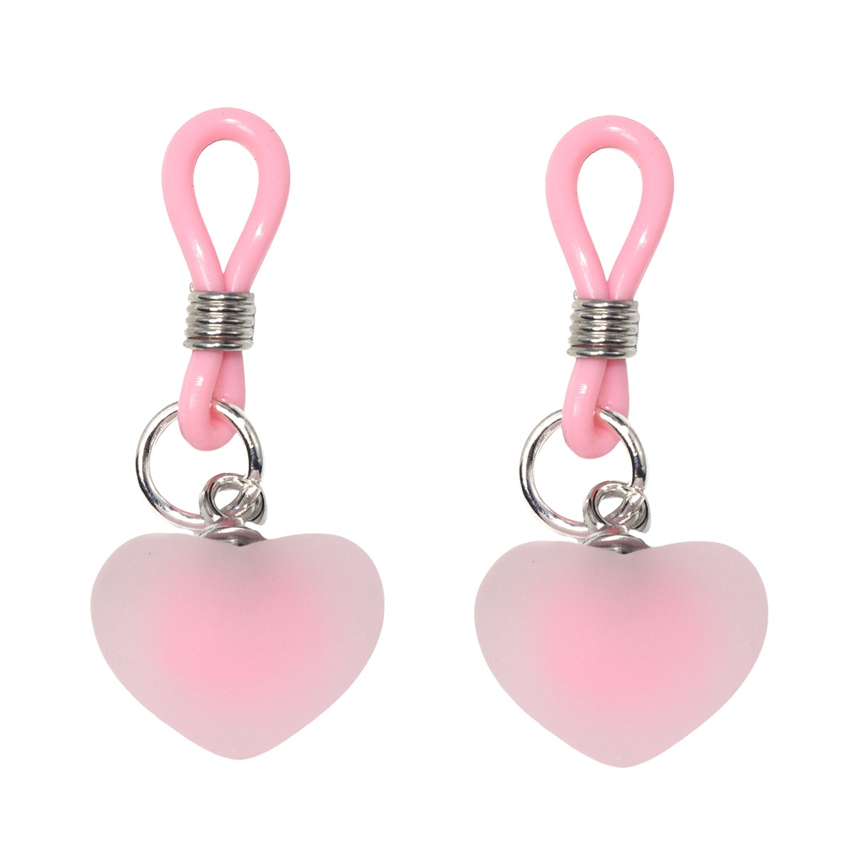 Pink Heart Silicone Loop Non-Piercing Nipple Rings - PinkHeart - image 1