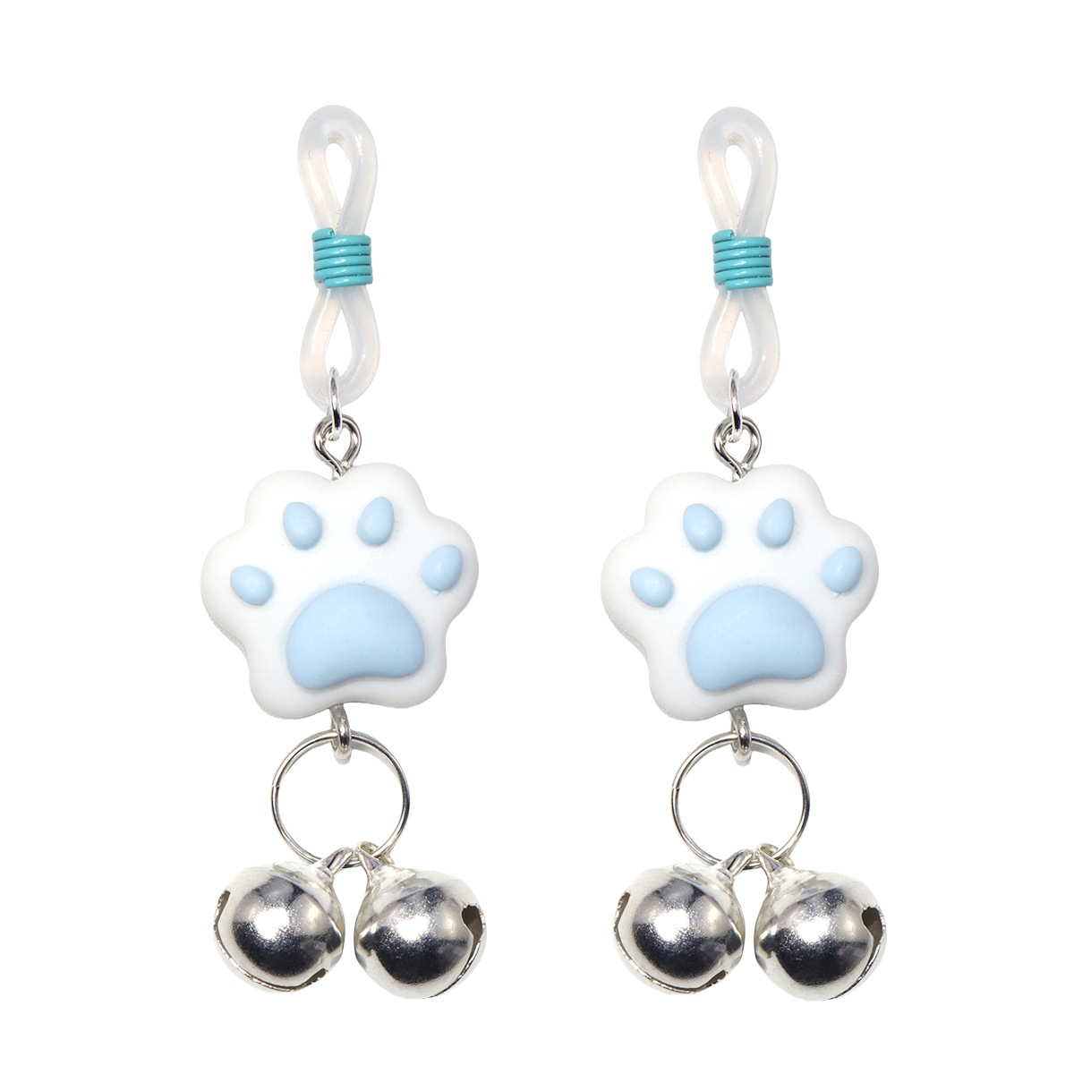 Cat Paw with Bell Silicone Loop Non-Piercing Nipple Rings - BluePawBell - image 2