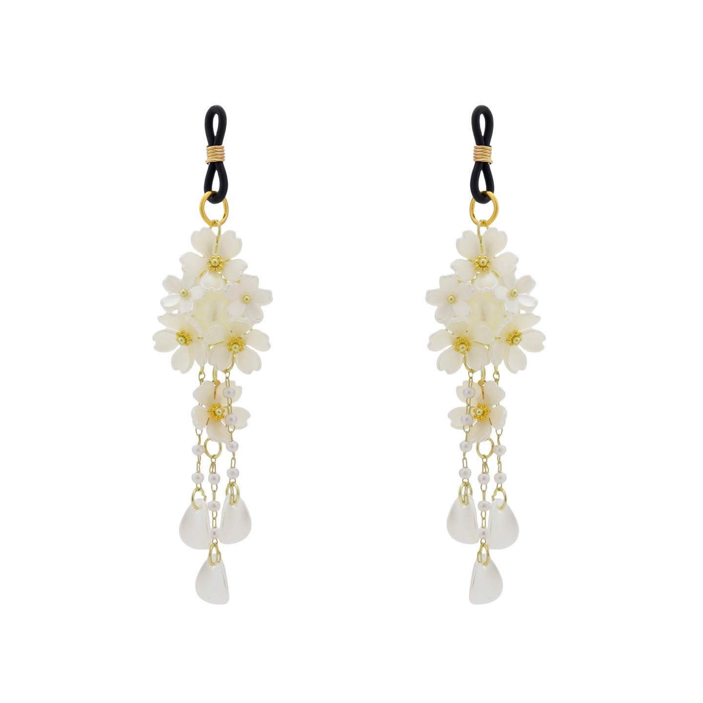 Gold Sakura Flower Pearl Tassel Nipple Rings - Loop - image 1