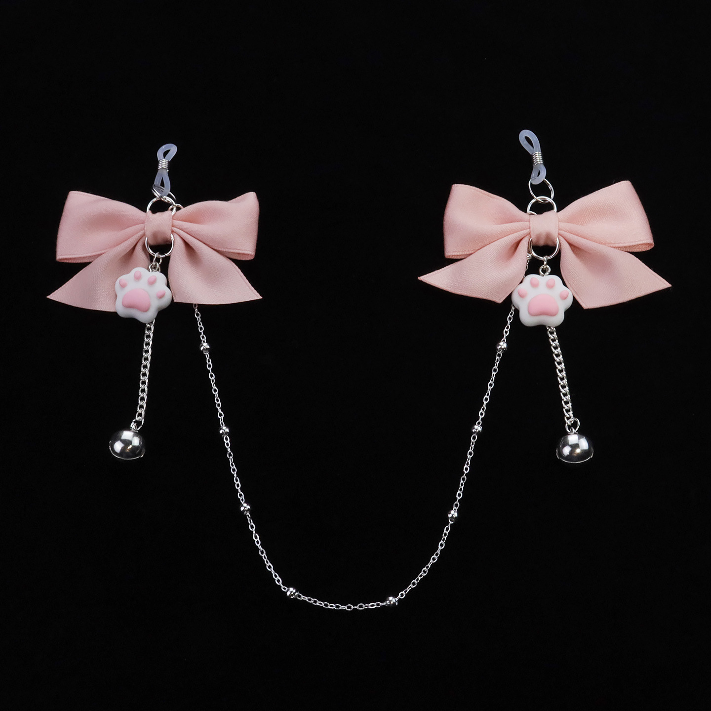 Nude Pink Bow Cat Paw Non-Piercing Nipple Rings with Chain - image 3