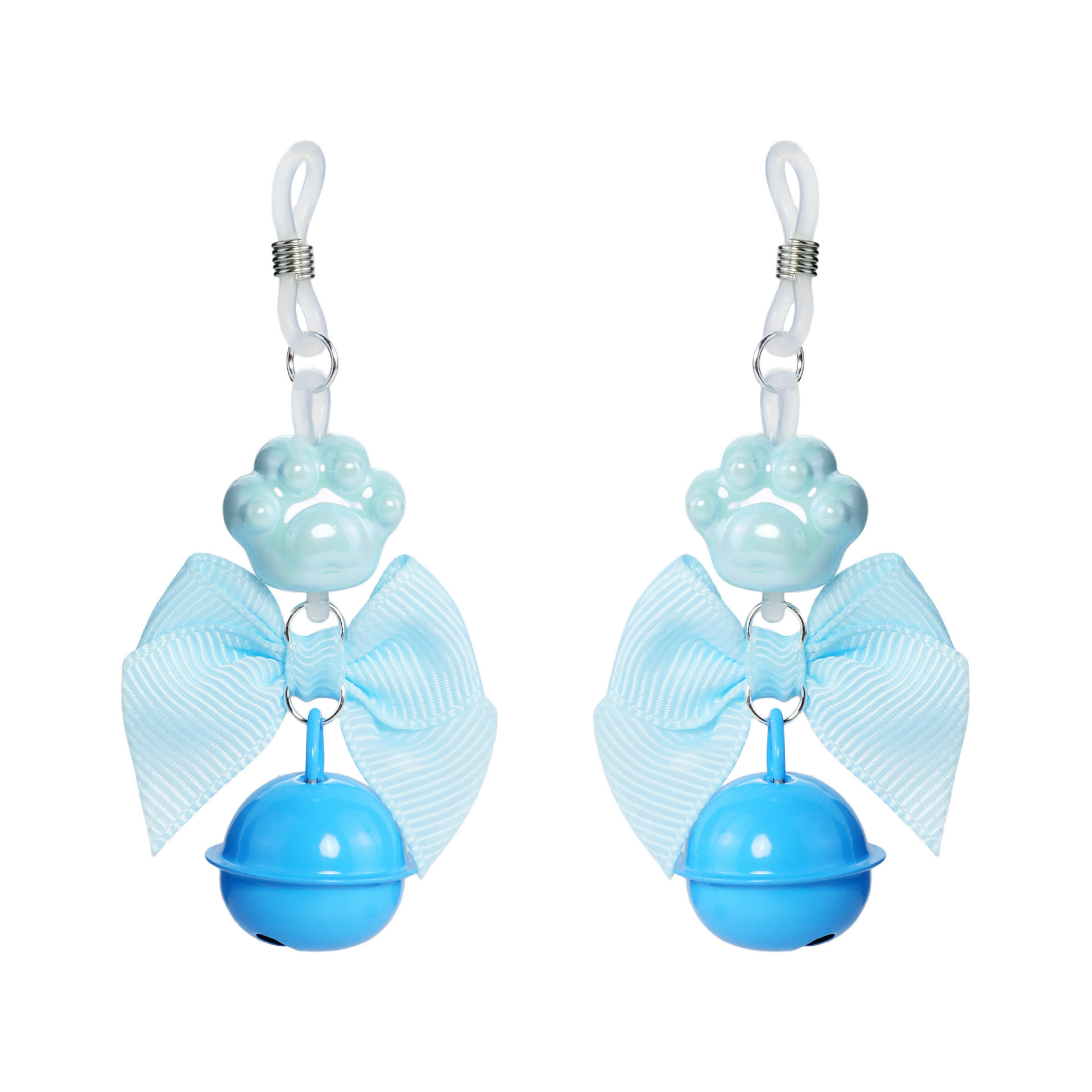 Pink Cat Paw Bow & Bell Non-Piercing Nipple Rings - Blue - image 3
