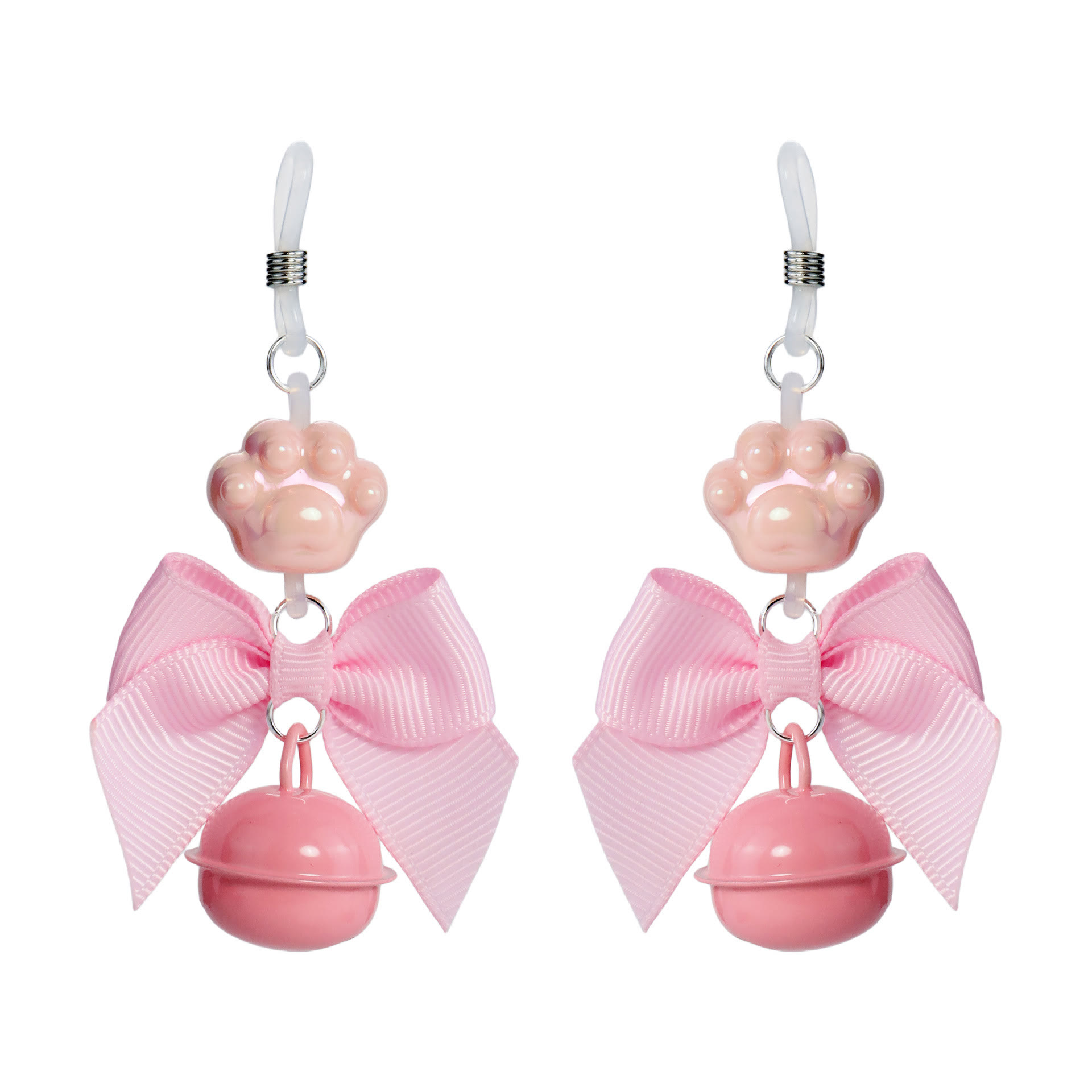 Pink Cat Paw Bow & Bell Non-Piercing Nipple Rings - Pink - image 1