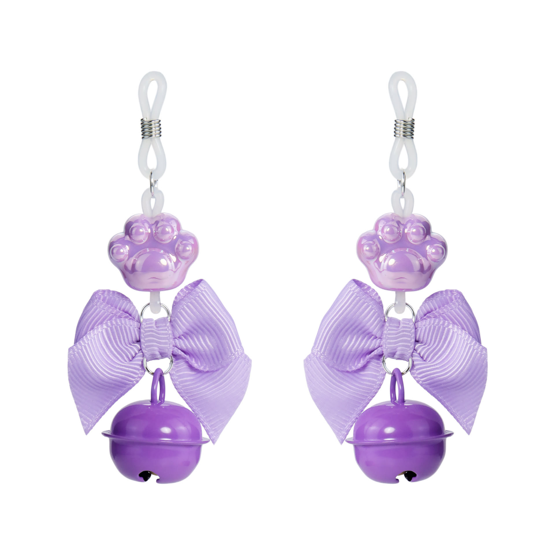 Pink Cat Paw Bow & Bell Non-Piercing Nipple Rings - Violet - image 2